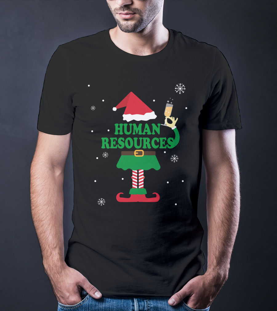Festive Elf Outfit With Champagne And Human Resources Text T-Shirt