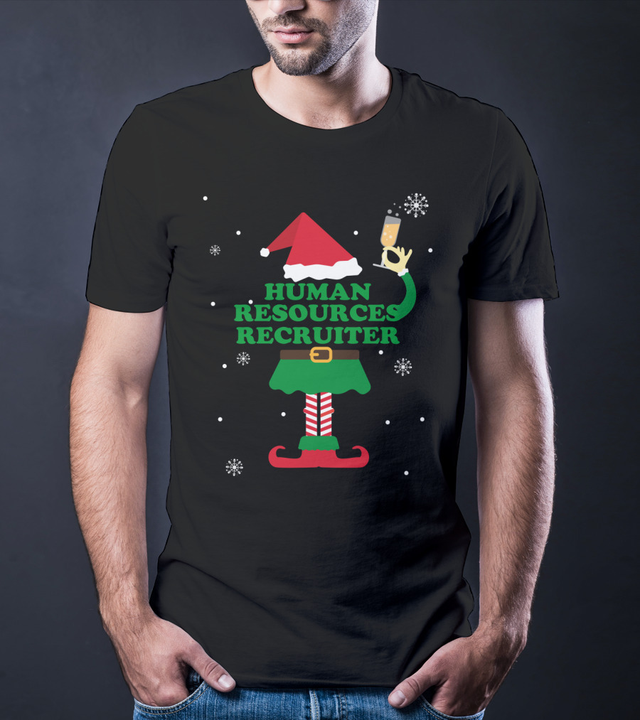 Elf Human Resources Recruiter With Champagne Holiday T-Shirt