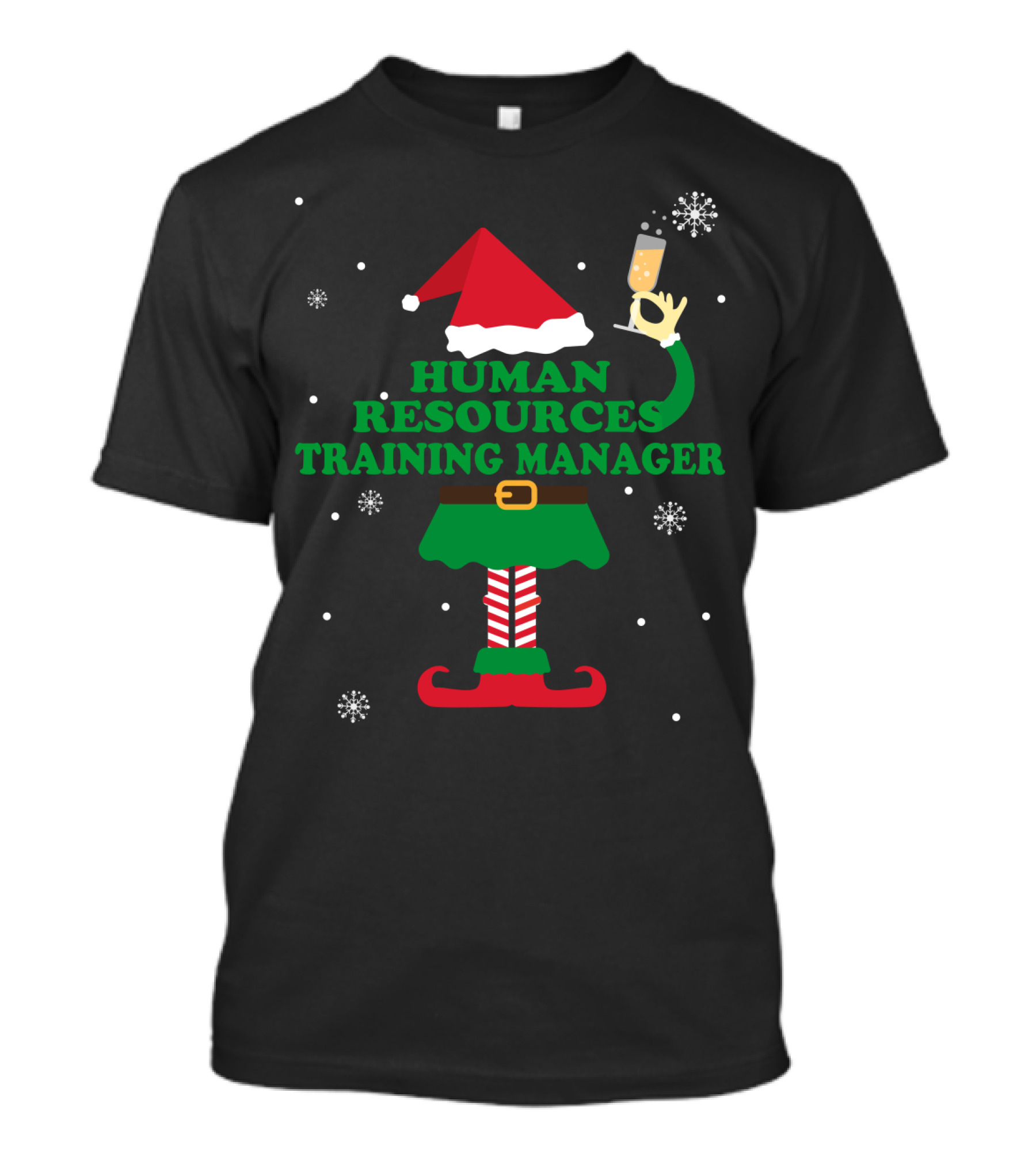 Human Resources Training Manager Elf With Champagne Holiday T-Shirt