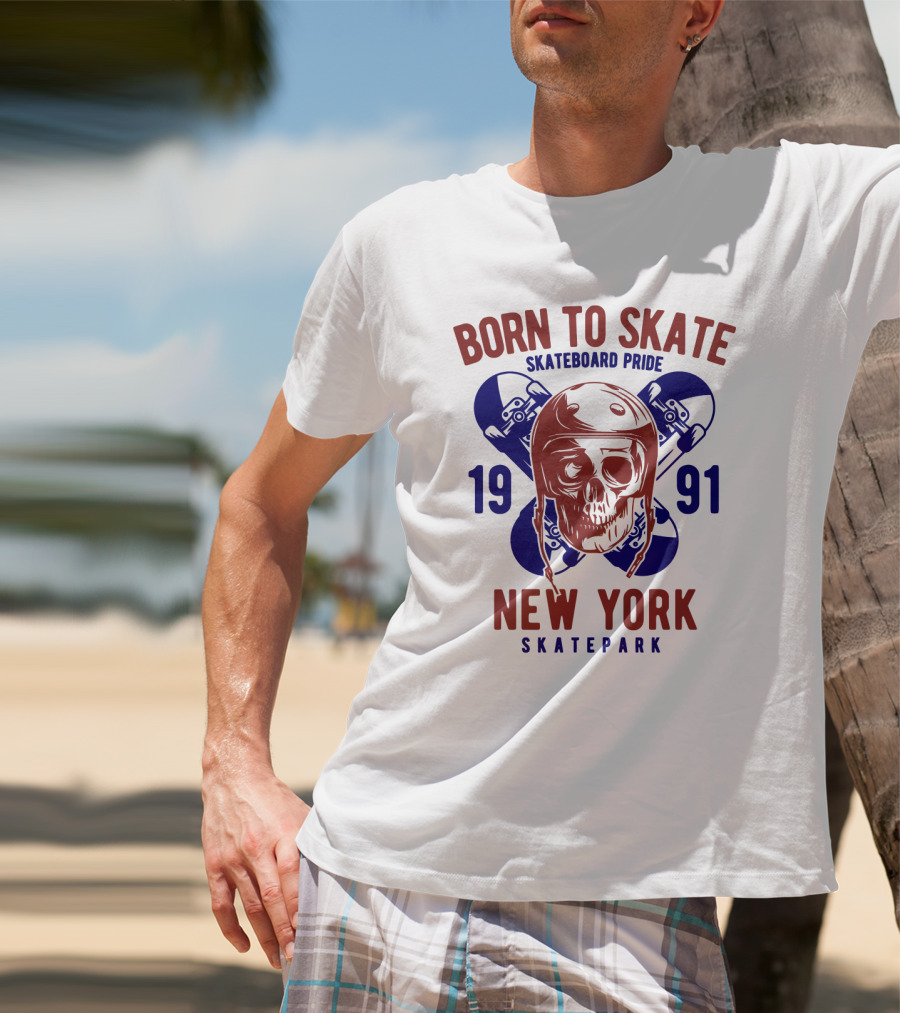 Born To Skate New York Skatepark 1991 Skull Skateboard Pride T-Shirt