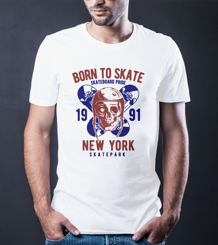 Born To Skate New York Skatepark 1991 Skull Skateboard Pride T-Shirt