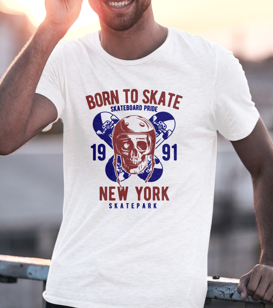 Born To Skate New York Skatepark 1991 Skull Skateboard Pride T-Shirt