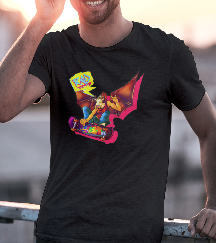 RAD Bat-Winged Skateboarder With Neon Graffiti Aesthetic T-Shirt