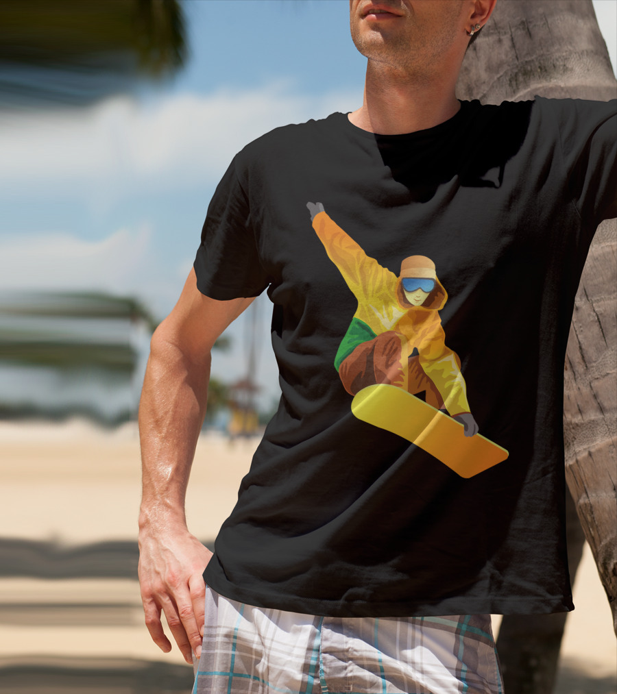 Snowboard Enthusiast In Vibrant Orange And Green T-Shirt