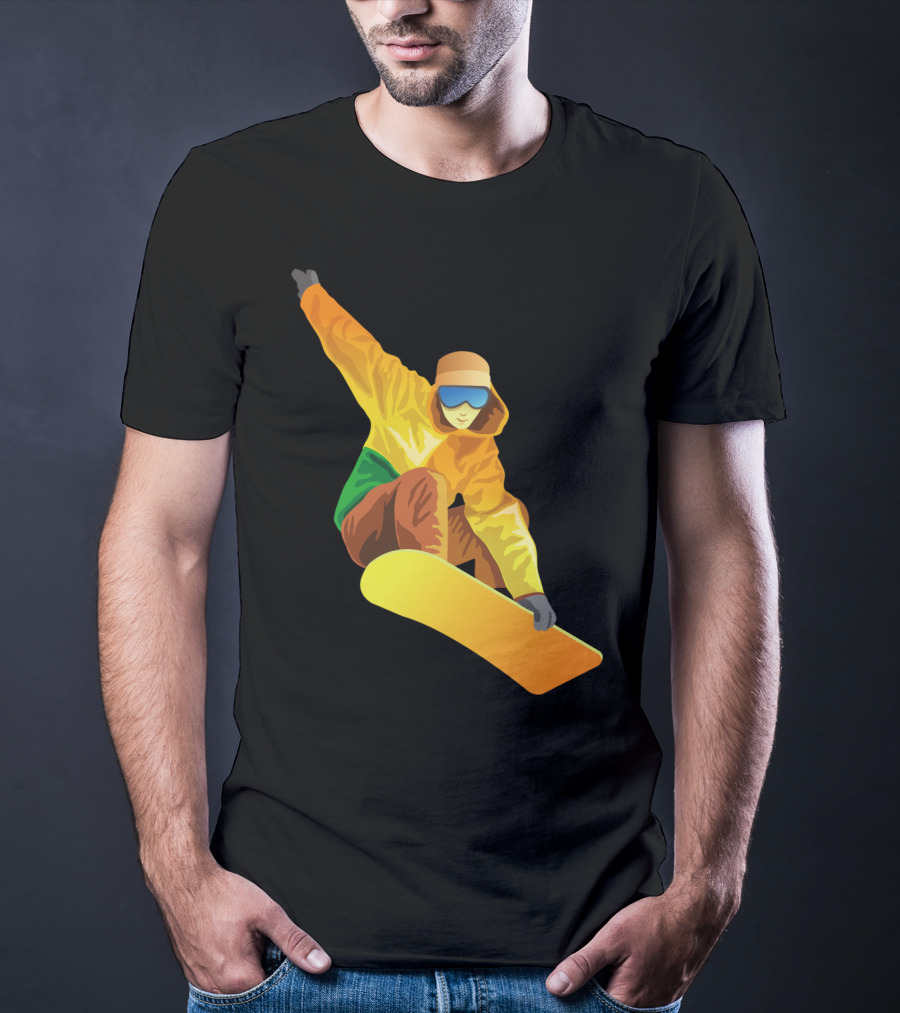 Snowboard Enthusiast In Vibrant Orange And Green T-Shirt