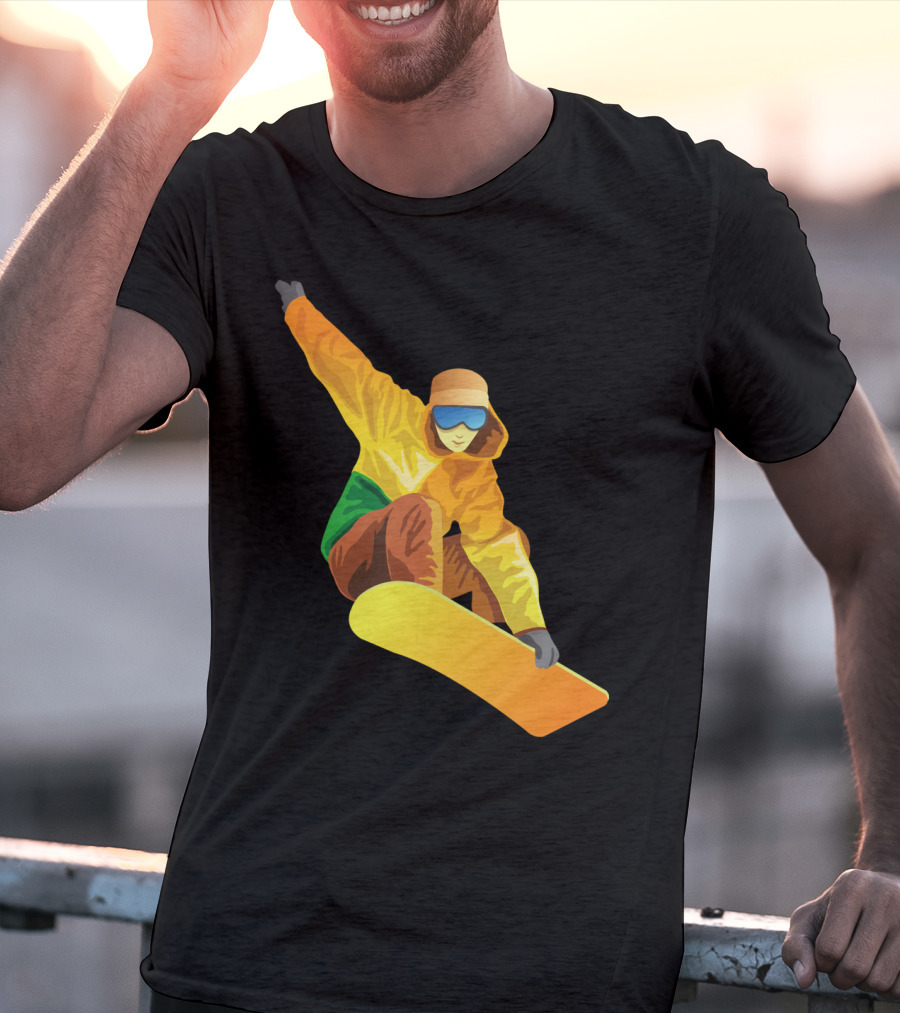 Snowboard Enthusiast In Vibrant Orange And Green T-Shirt