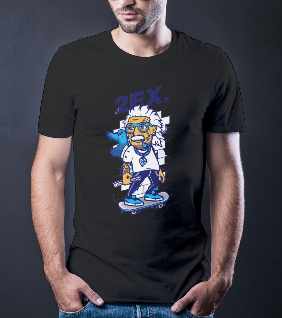 2Ex Einstein Skateboarder With Blue Bird And Diamond T-Shirt
