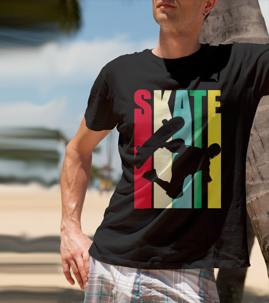 Skate Colorful Retro Vintage Skateboarding Silhouette T-Shirt