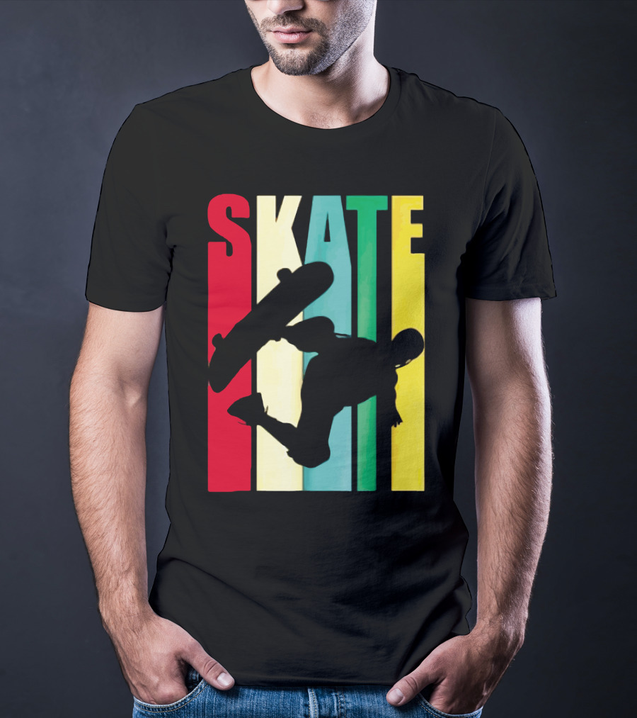Skate Colorful Retro Vintage Skateboarding Silhouette T-Shirt