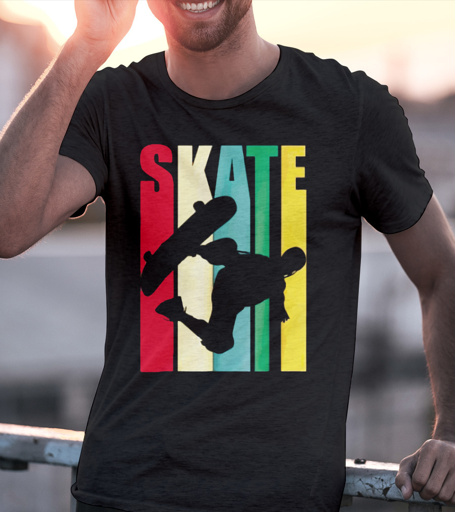 Skate Colorful Retro Vintage Skateboarding Silhouette T-Shirt