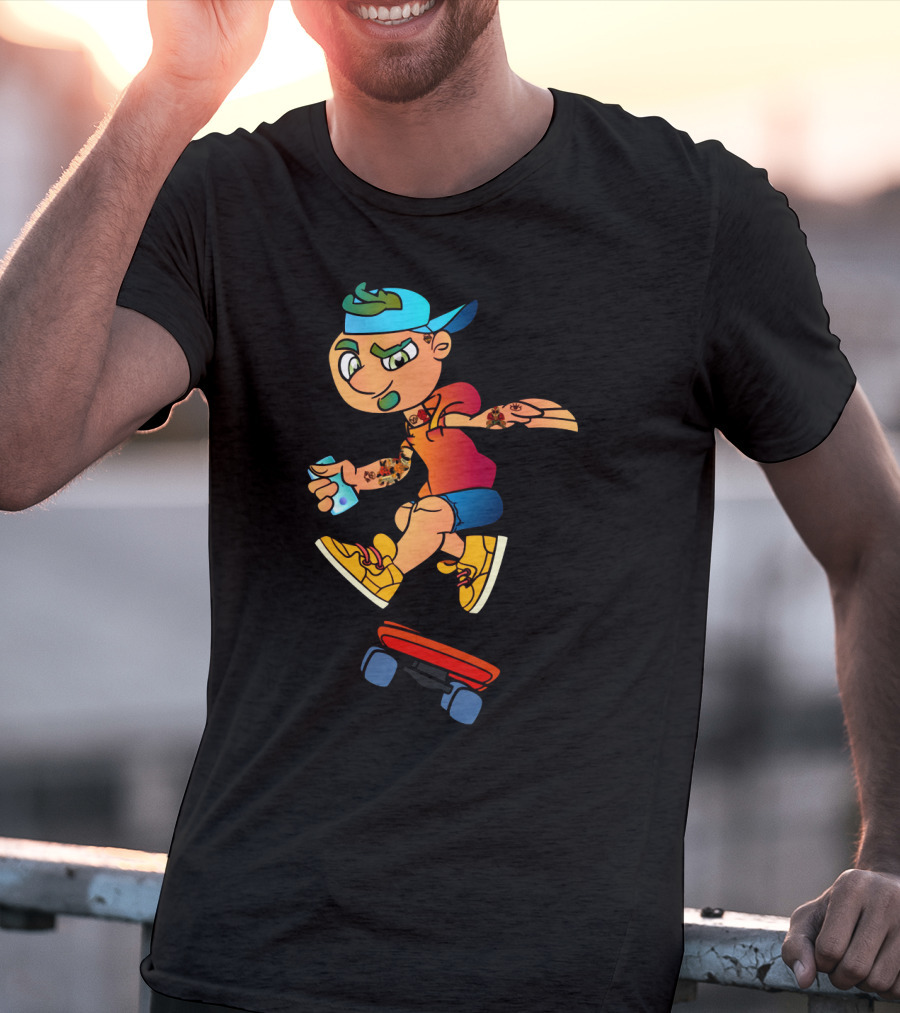 Skaterboi Colorful Cartoon Character With Cap And Skateboard T-Shirt