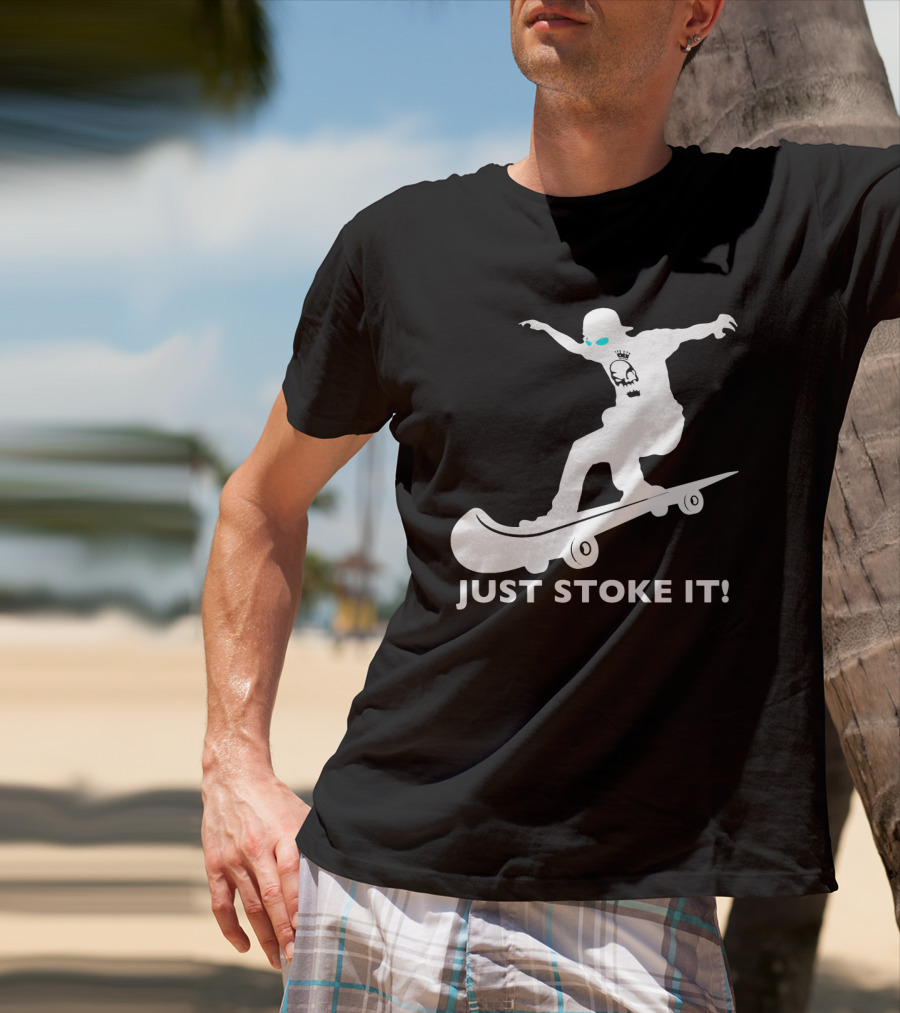 JUST STOKE IT Skateboarding Silhouette Skull T-Shirt