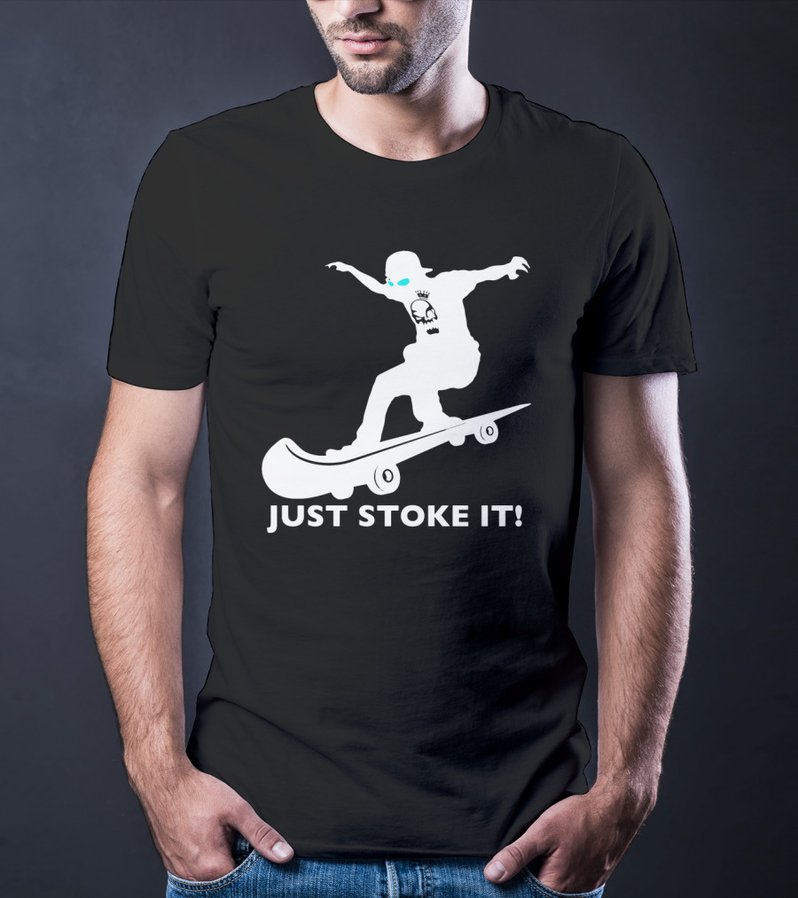 JUST STOKE IT Skateboarding Silhouette Skull T-Shirt