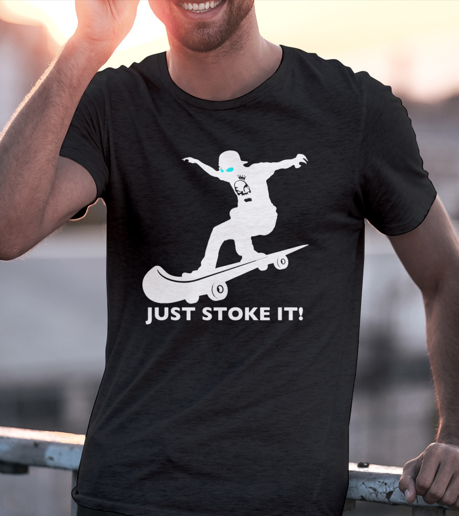 JUST STOKE IT Skateboarding Silhouette Skull T-Shirt
