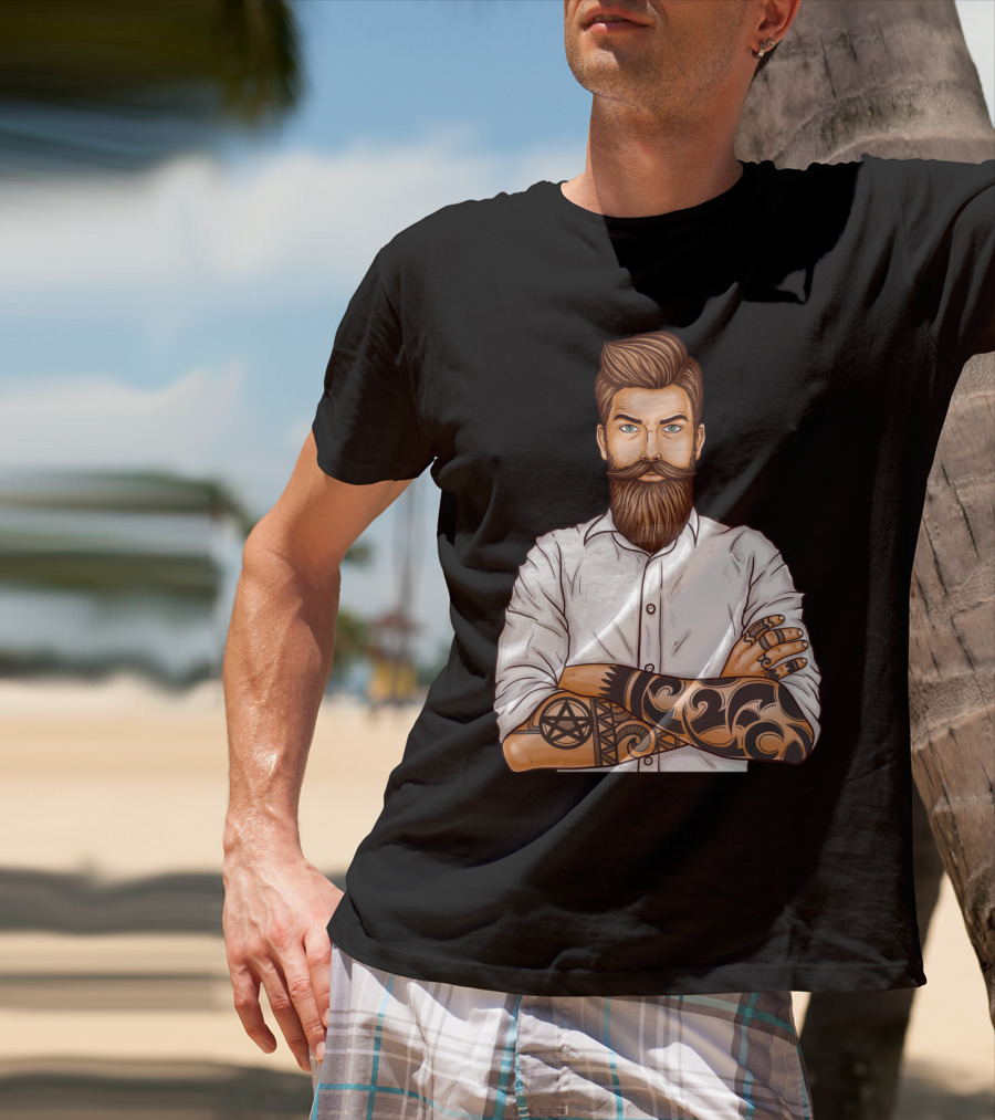 Barber Style Bearded Man With Tattoo T-Shirt