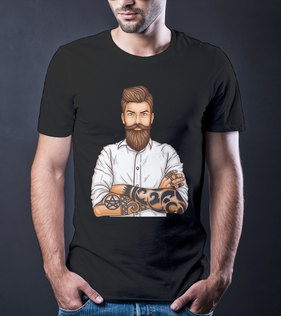 Barber Style Bearded Man With Tattoo T-Shirt