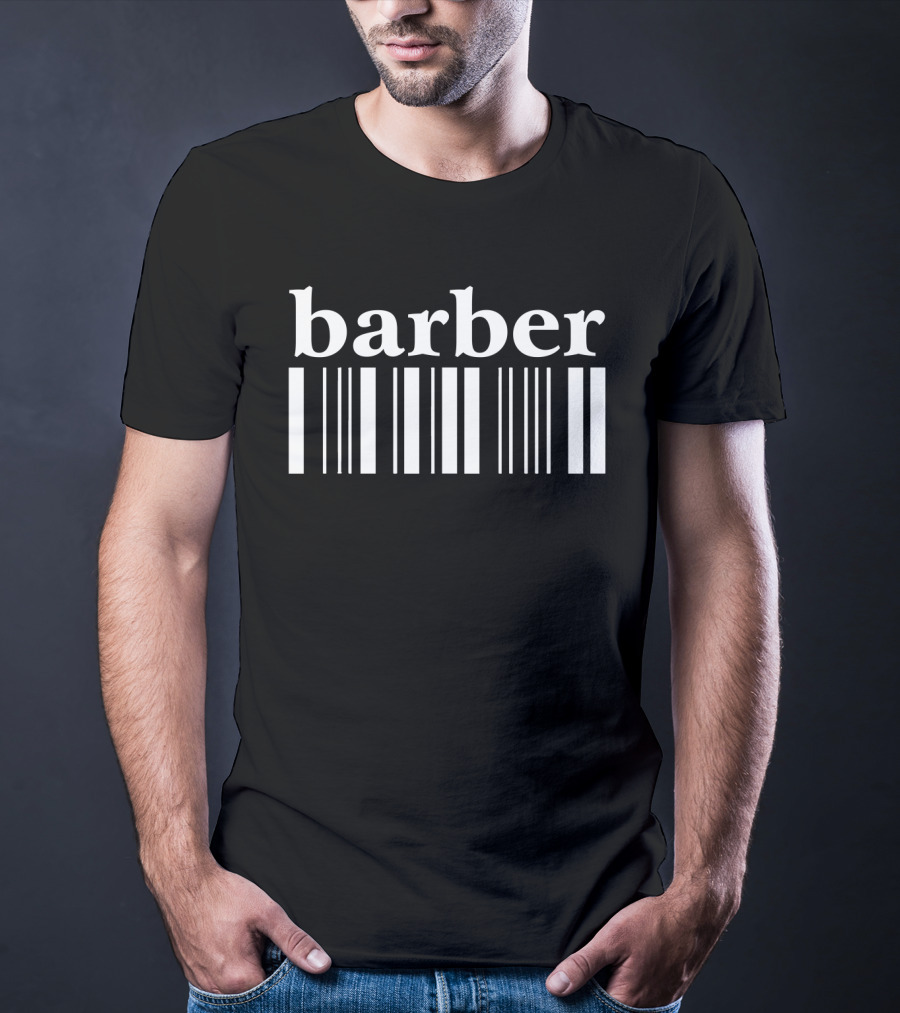 Barber Barcode Stylized Typography With Barcode Lines T-Shirt