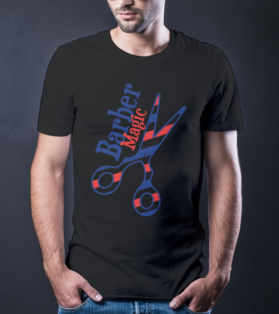 Barber Magic Red Blue Striped Scissors T-Shirt