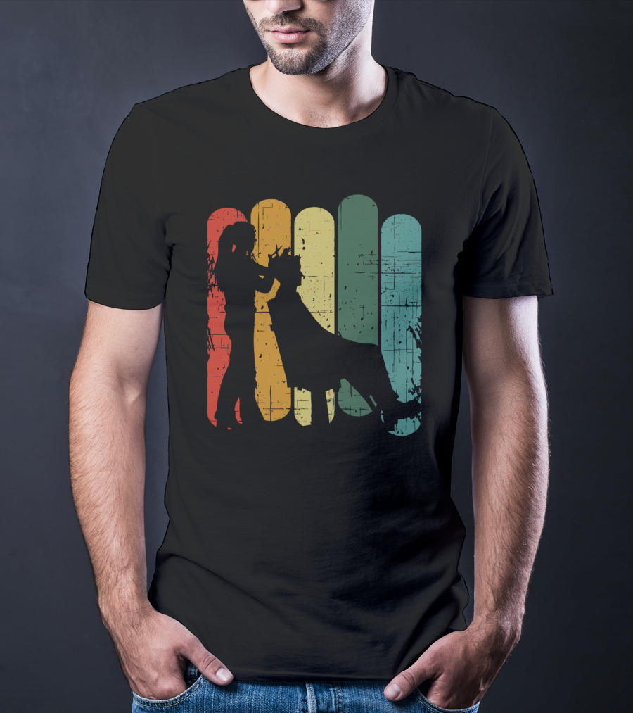 Vintage Retro Hair Stylist Silhouette On Multicolor Stripes T-Shirt