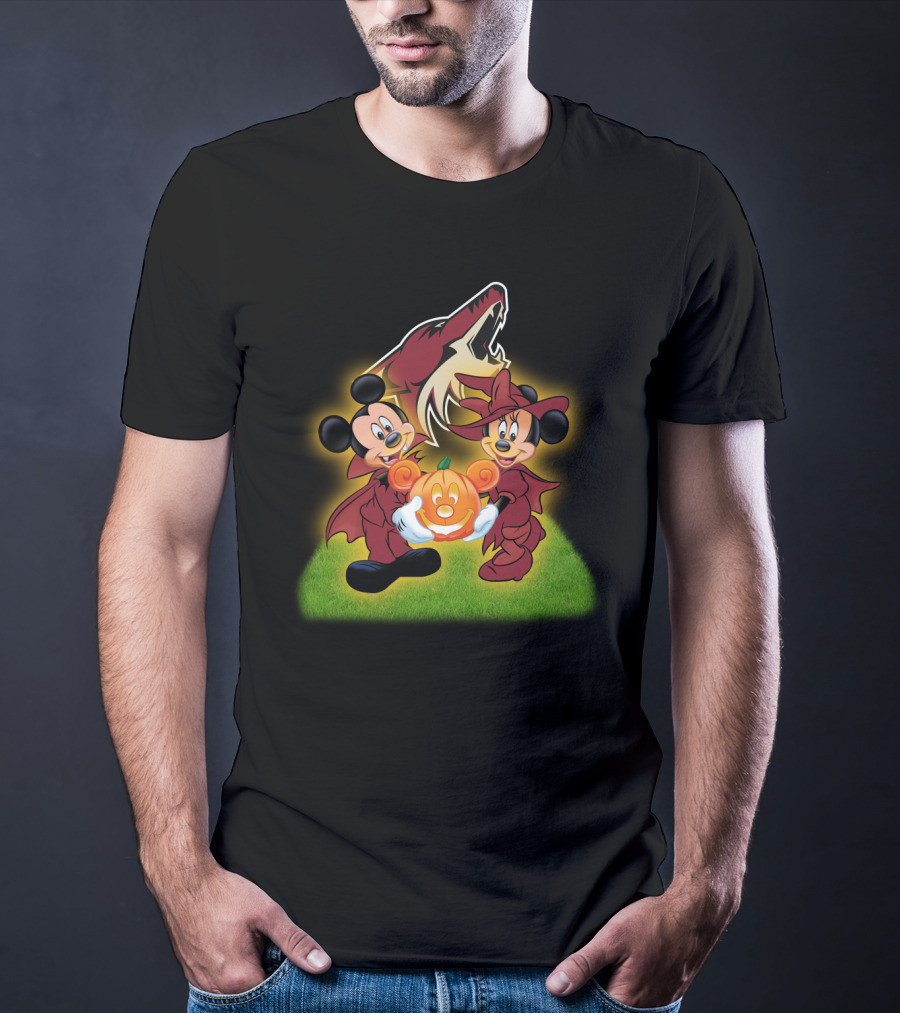 Halloween Arizona Coyotes Mickey Minnie Pumpkin T-Shirt