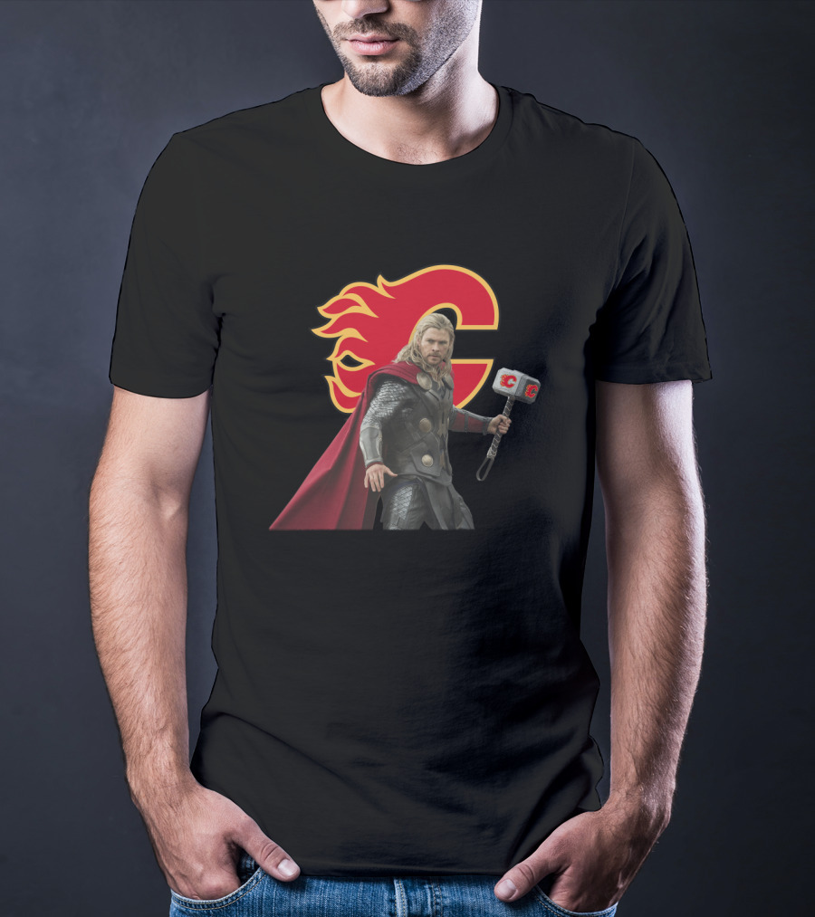 Calgary Flames Thor Crossover With Hammer T-Shirt