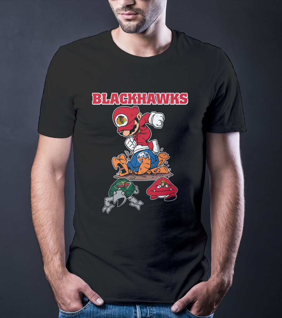 Chicago Blackhawks Hockey Mashup With Iconic Characters And Logos T-Shirt