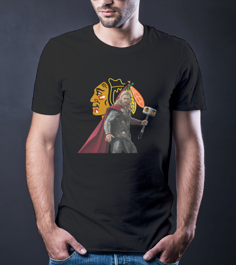Chicago Blackhawks Thor Crossover With Hammer T-Shirt
