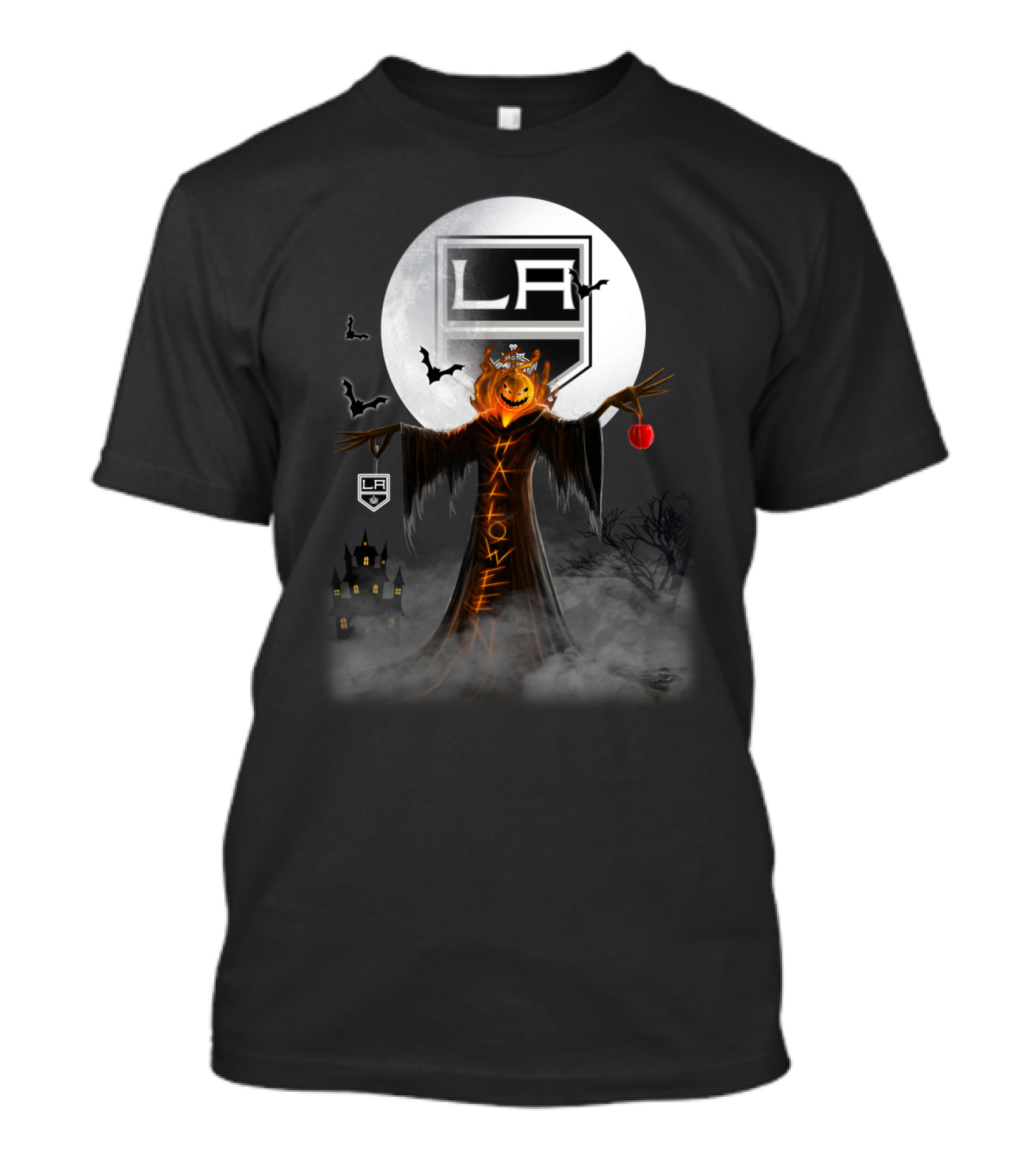 Halloween La Kings Pumpkin Head With Bats And Fog T-Shirt