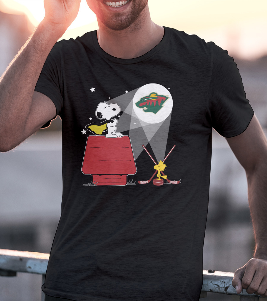 Snoopy And Woodstock With Minnesota Wild Logo Moonlight T-Shirt