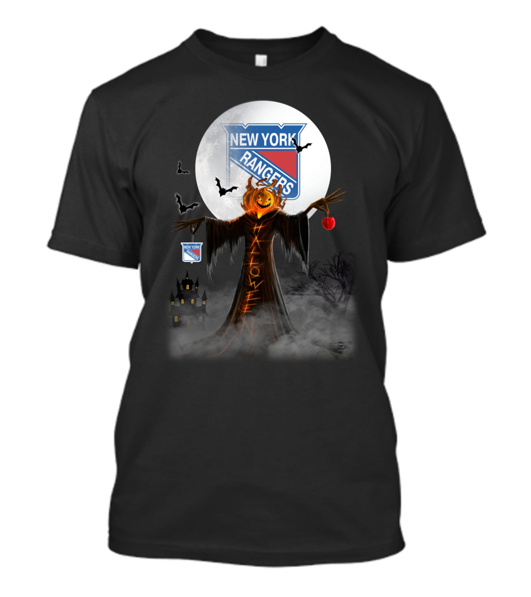 Halloween Pumpkin Reaper With New York Rangers Logo And Bats T-Shirt