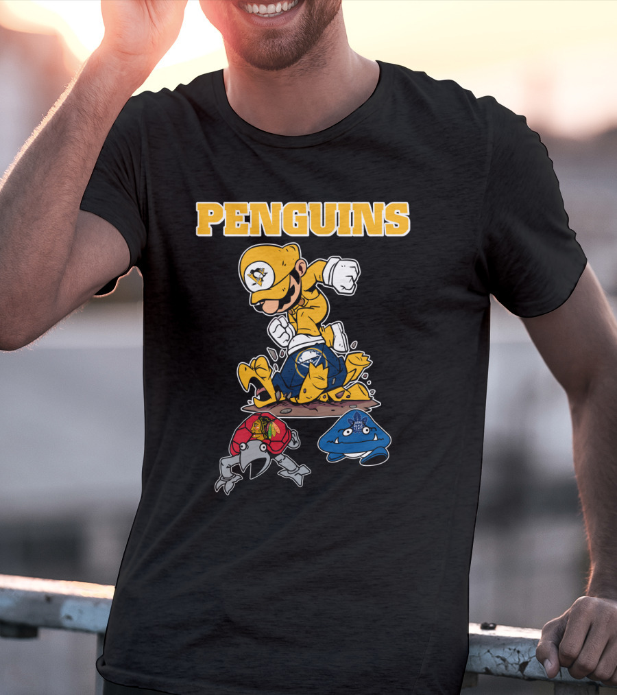 Penguins Gamer Style Nintendo Crossover With Hockey Team Elements T-Shirt