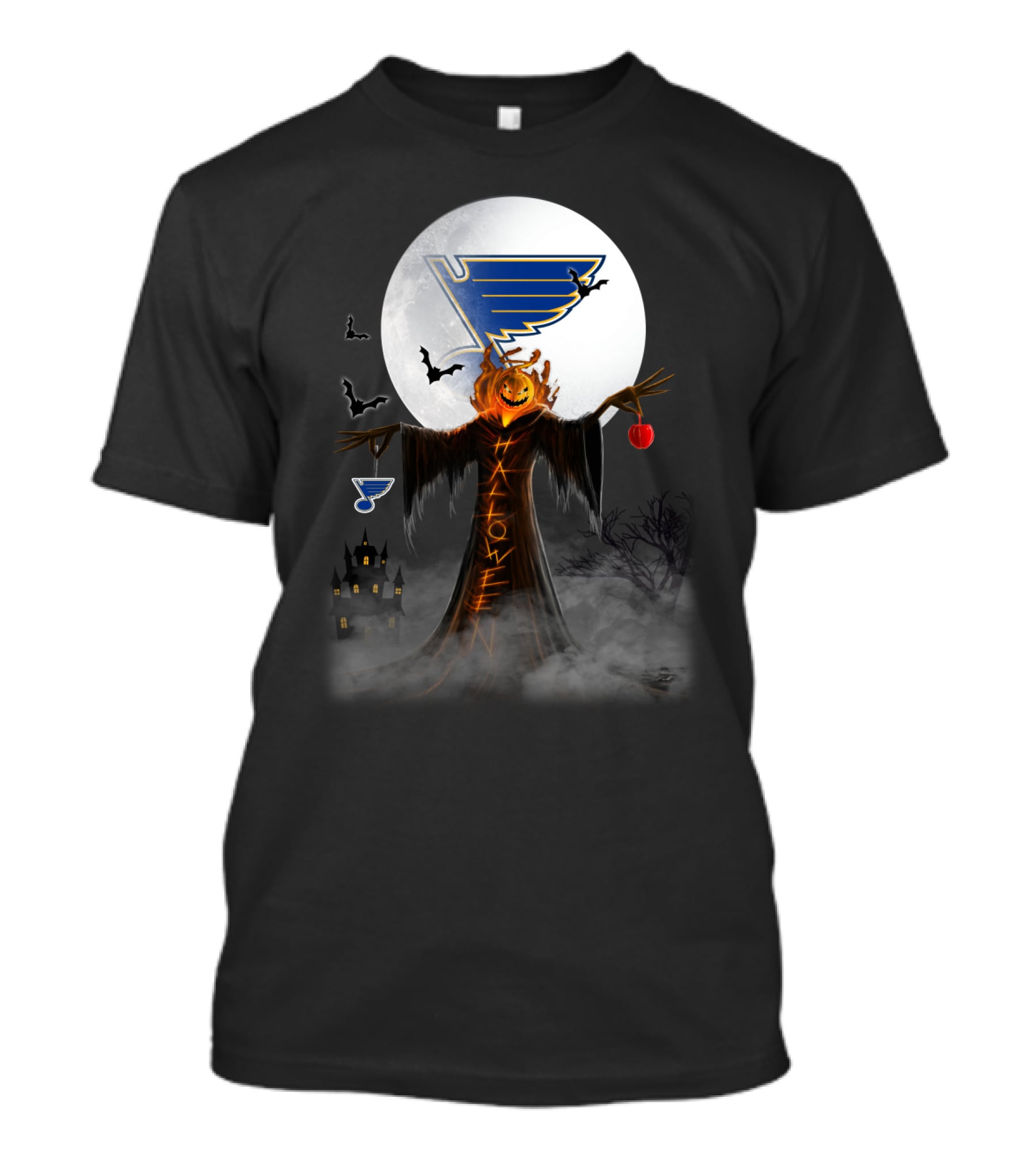 St. Louis Blues Halloween Jack-o'-Lantern Bats Haunted Night T-Shirt