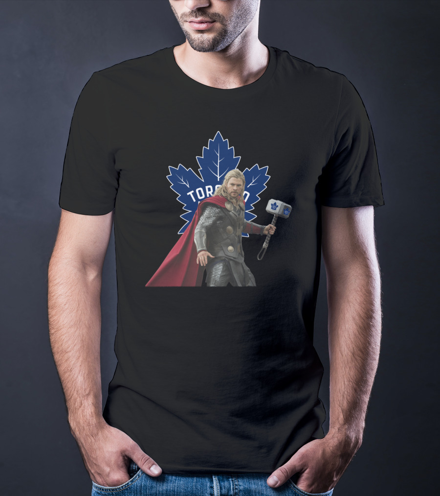 Toronto Maple Leafs Marvel Crossover Thor Holding Hockey Hammer T-Shirt