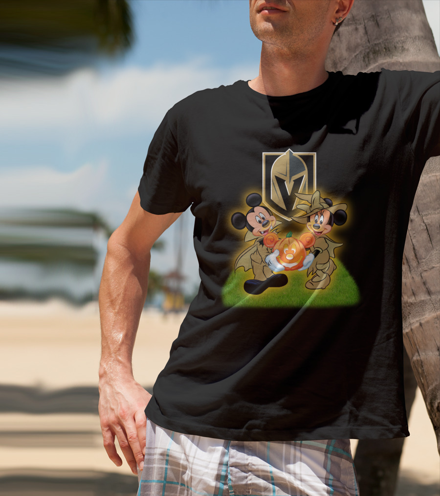 Vegas Golden Knights Halloween Mickey And Minnie With Pumpkin T-Shirt