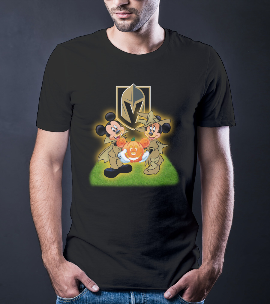 Vegas Golden Knights Halloween Mickey And Minnie With Pumpkin T-Shirt