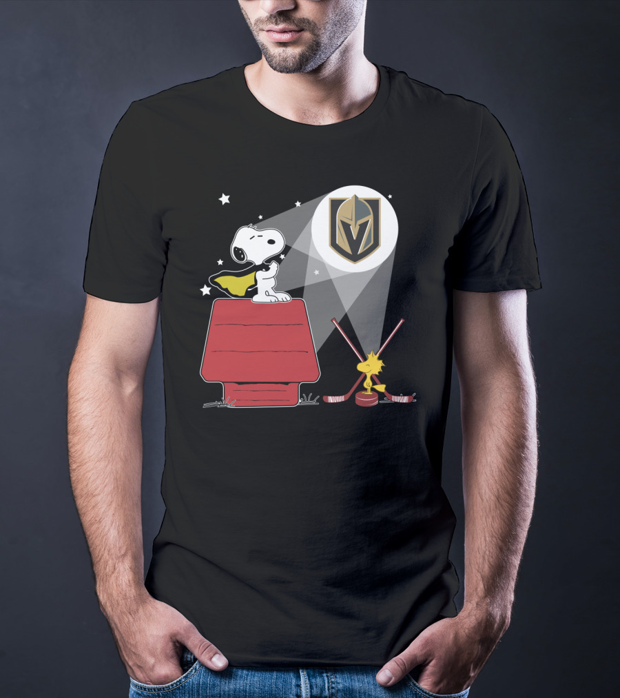 Snoopy And Woodstock With Vegas Golden Knights Logo Spotlight T-Shirt
