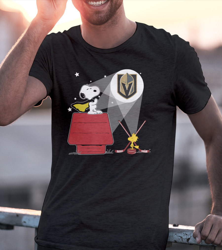 Snoopy And Woodstock With Vegas Golden Knights Logo Spotlight T-Shirt