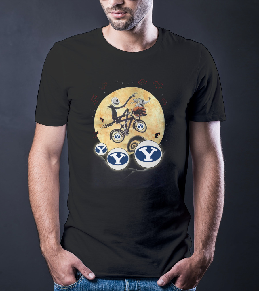 BYU Football Halloween Crossover With Moon And Halloween Icons T-Shirt