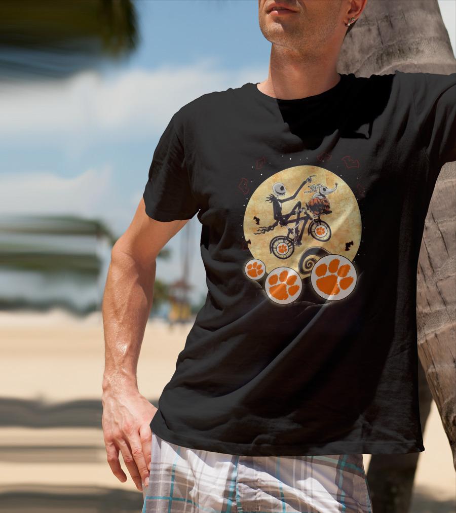 Halloween Clemson Football Jack Skellington E.t. Moon T-Shirt