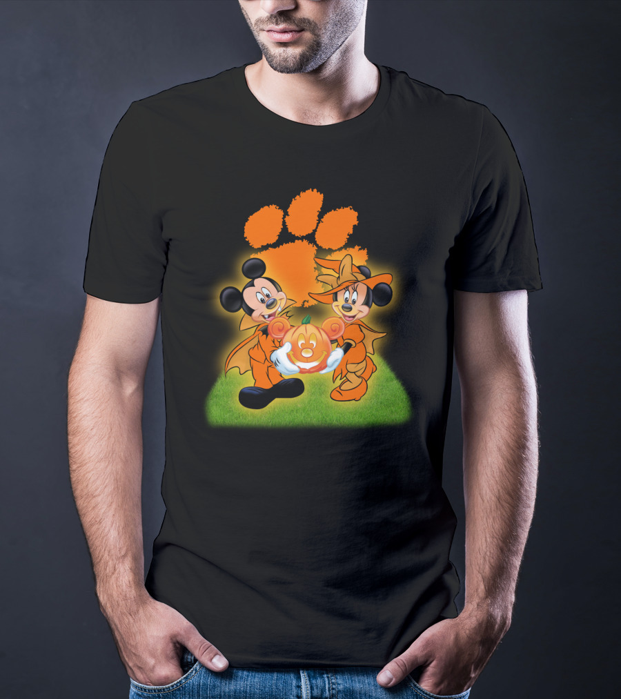 Clemson Halloween Football Mickey Minnie Pumpkin Paws T-Shirt