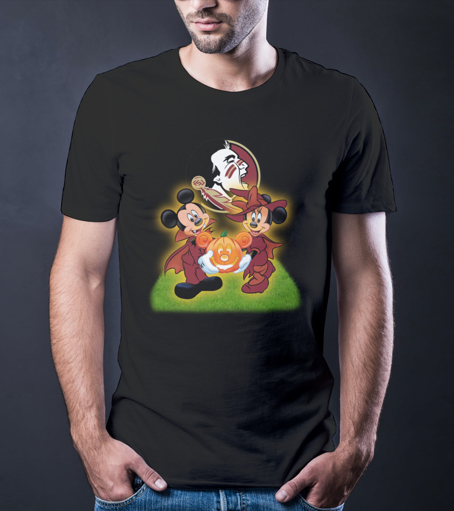 Fsu Football Halloween Mickey And Minnie With Pumpkin T-Shirt