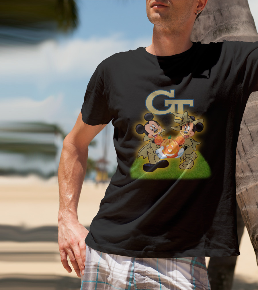 Gt Halloween Mickey And Minnie Football Pumpkin T-Shirt