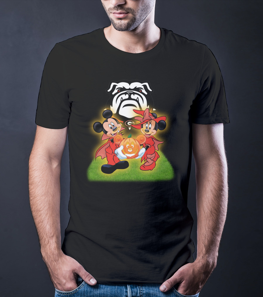 Halloween Georgia Bulldogs Mickey Minnie Pumpkin T-Shirt