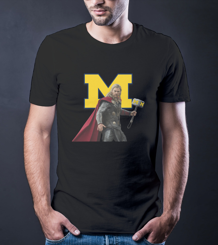 Michigan Wolverines Football M-Logo Thor Hammer Crossover T-Shirt