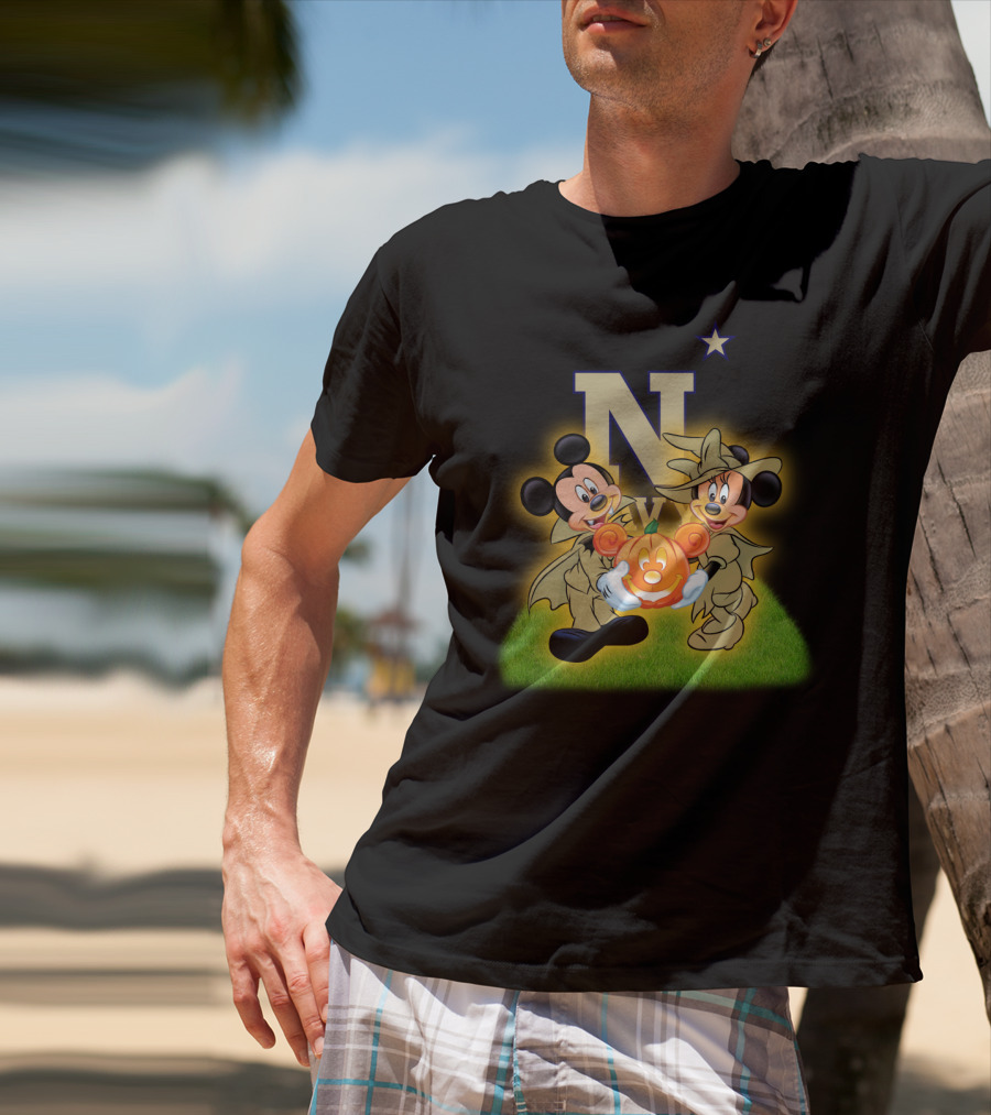 Navy Halloween Mickey Pumpkin Cartoon Star T-Shirt