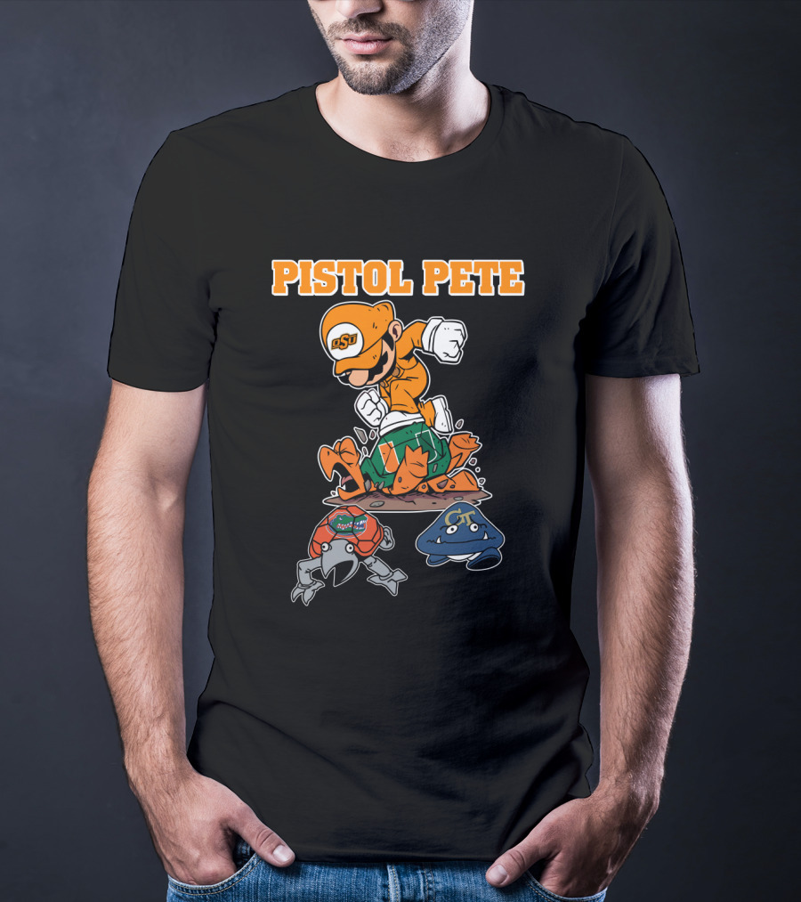 Pistol Pete Osu Football Cartoon Character Stomping Rivals T-Shirt