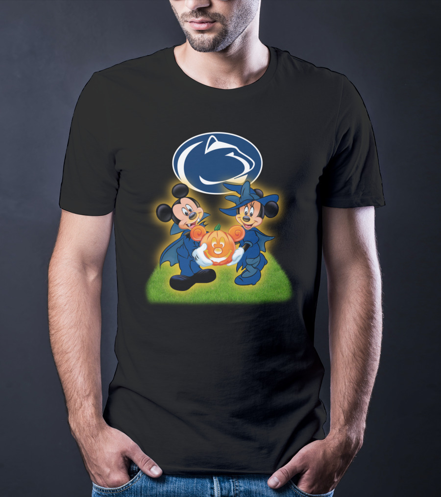 Penn State Nittany Lions Halloween With Mickey And Minnie Mouse Pumpkin T-Shirt