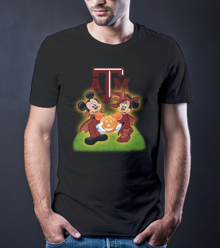 Texas A M Halloween Football Featuring Iconic Cartoon Characters With Pumpkin T-Shirt