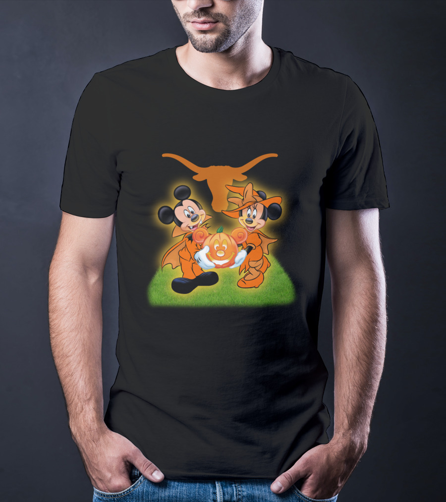Halloween Texas Longhorns Mickey And Minnie Pumpkin Duo T-Shirt