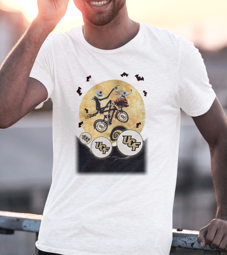 UCF Halloween Football Nightmare Bicycle Moon Scene T-Shirt